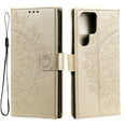 thumbnail image 7 of Wallet Case Compatible with Samsung Galaxy S24 Ultra PU Leather, Mandala Flower Floral Embossed Stand Feature with Wrist Strap and 3-Slots ID & Credit Cards Pocket Magnetic Clasps - Gold, 7 of 7