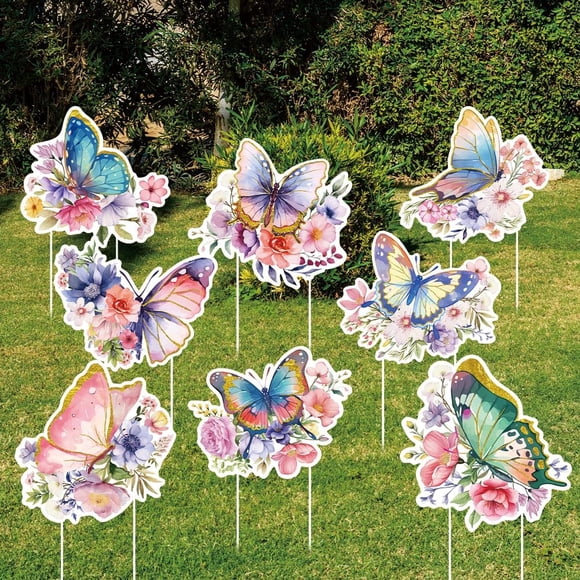 8PCS Butterfly Yard Signs Plastic Garden Stakes Spring Yard Signs Butterfly Lawn Signs Butterfly Flowers Yard Stakes Outdoor Spring Butterfly Decorations for Garden Patio Yard Lawn