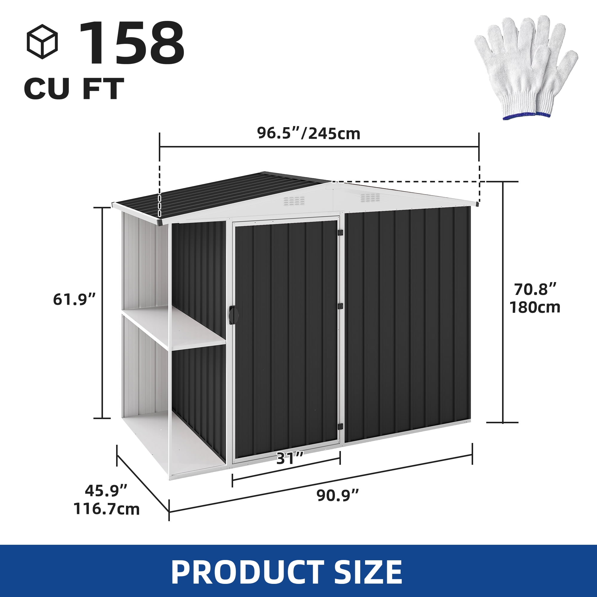Uforic 8x4 FT Oversized Steel Storage Shed with Ventilation, Lockable Doors, and Sloped Roof for Outdoor, Dark Gray