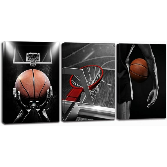 Basketball Wall Decor - Canvas Art Prints, d Posters, Sports Room Decor for Men, Kids, Teenagers - Set for Bedroom, Man Cave, Boys Room