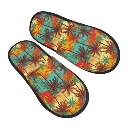 

Kdxio Colorful Hawaii Palms Pattern Slippers for Women Memory Foam Fuzzy House Slippers Bedroom Non-slip Warm Womens Slippers