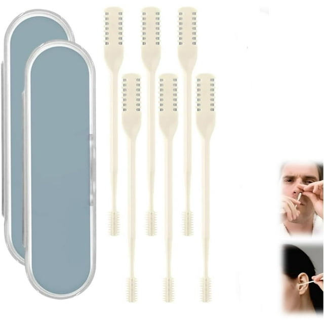 2025 Nasal Hair Cutter with Ear Pick, 360° Rotating Trimmer (White-6pcs)