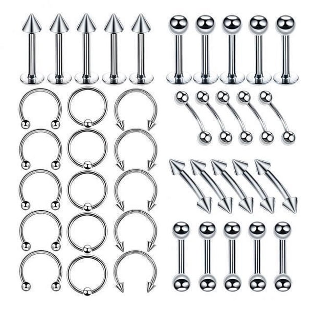 2x40 Piezas Nariz Labio Lengua Ceja Tragus Ombligo Vientre Anillo Piercings 8mm