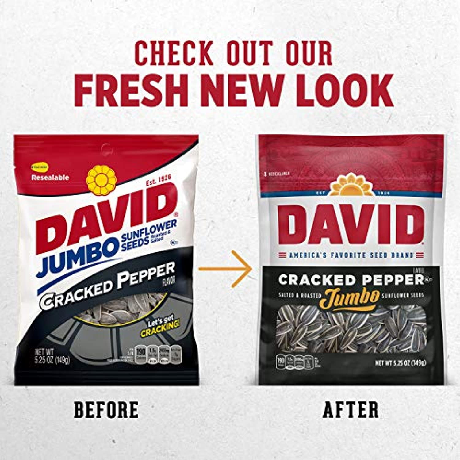 David Roasted And Salted Cracked Pepper Jumbo Sunflower Seeds, Keto Friendly, 5.25 Oz, 12 Pack