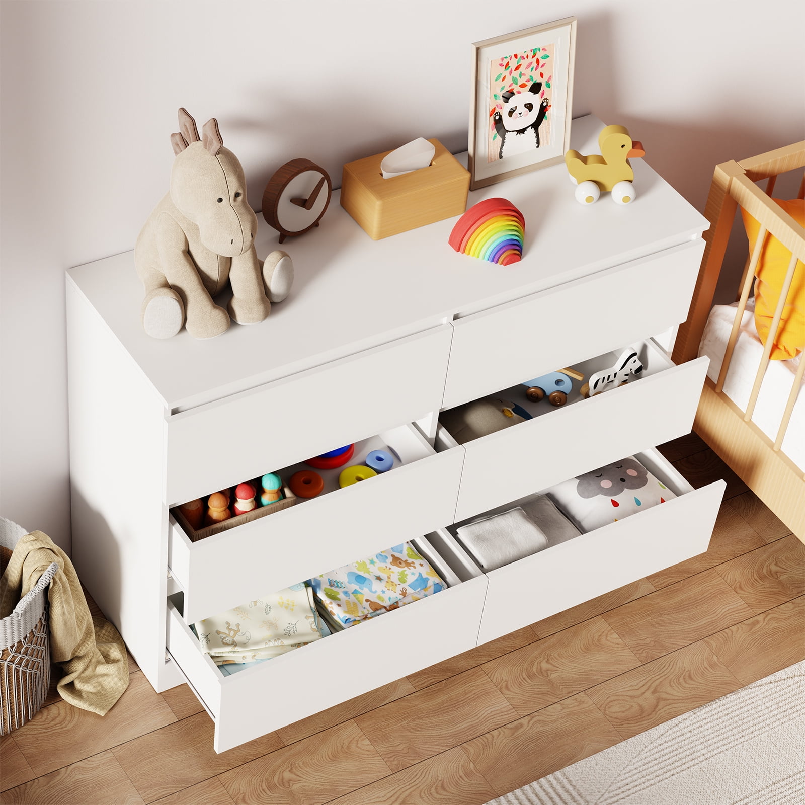 Hommpa White 6 Drawers Dresser for Bedroom, Chest of Drawers TV Stand Dresser for Closet, Wooden Modern Storage Cabinet for Women Living Room Furniture
