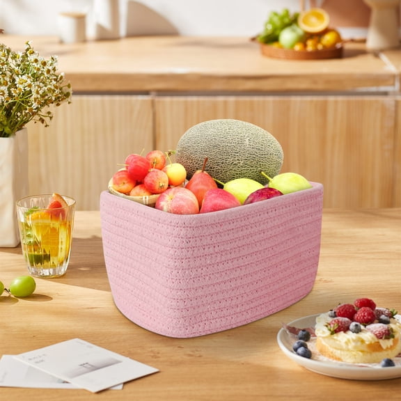 KOYPTL Portable Rope Storage Basket Bag,Tabletop Waterproof Cube Containers,Large Capacity Household Bath Organizer for Sundries Cosmetics Baby Toys Fruit & Spaces Saving