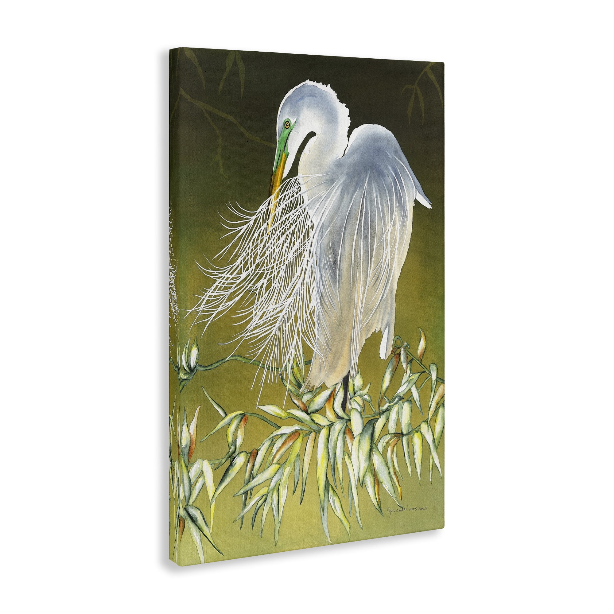Stupell Industries Heron with Detailed Feathers Animals & Insects Painting Gallery Wrapped Canvas Art Print Wall Art, 24 x 36