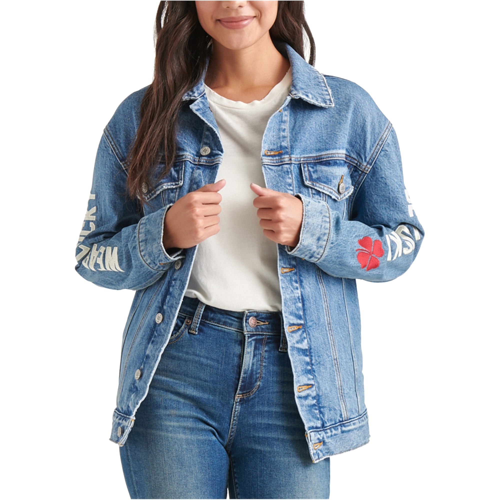 lucky brand oversized denim trucker jacket