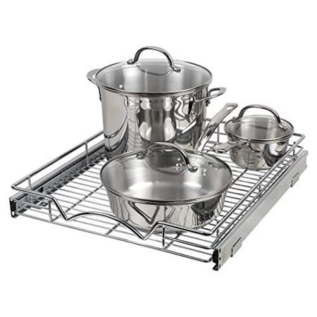 Pull Out Drawer Cabinet Organizer- Heavy Duty – Slide Out Kitchen Cabinet Storage Shelves Sliding Drawer For cabinet -17”W x 21”D - Requires At Least a 18” Cabinet Opening Wire Frame Chrome Finish