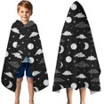 thumbnail image 3 of Black White Cloud Moon Star Pattern Hooded Bath Towel，50"x30" for Ages 3 To 12 Kids, Quick Dry Lightweight Soft Microfiber Hood Beach Towel Cover Up for Kids, 3 of 7