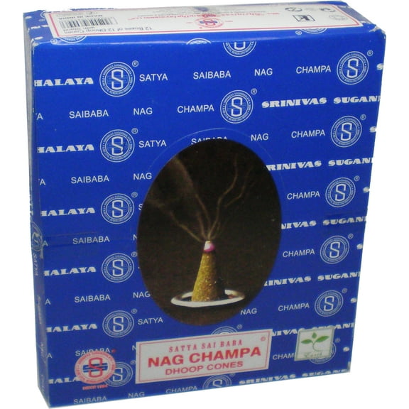 Satya Sai Baba Classic Nag Champa Incense Cones [12 Boxes x 12 Cones Per Box - Brown]