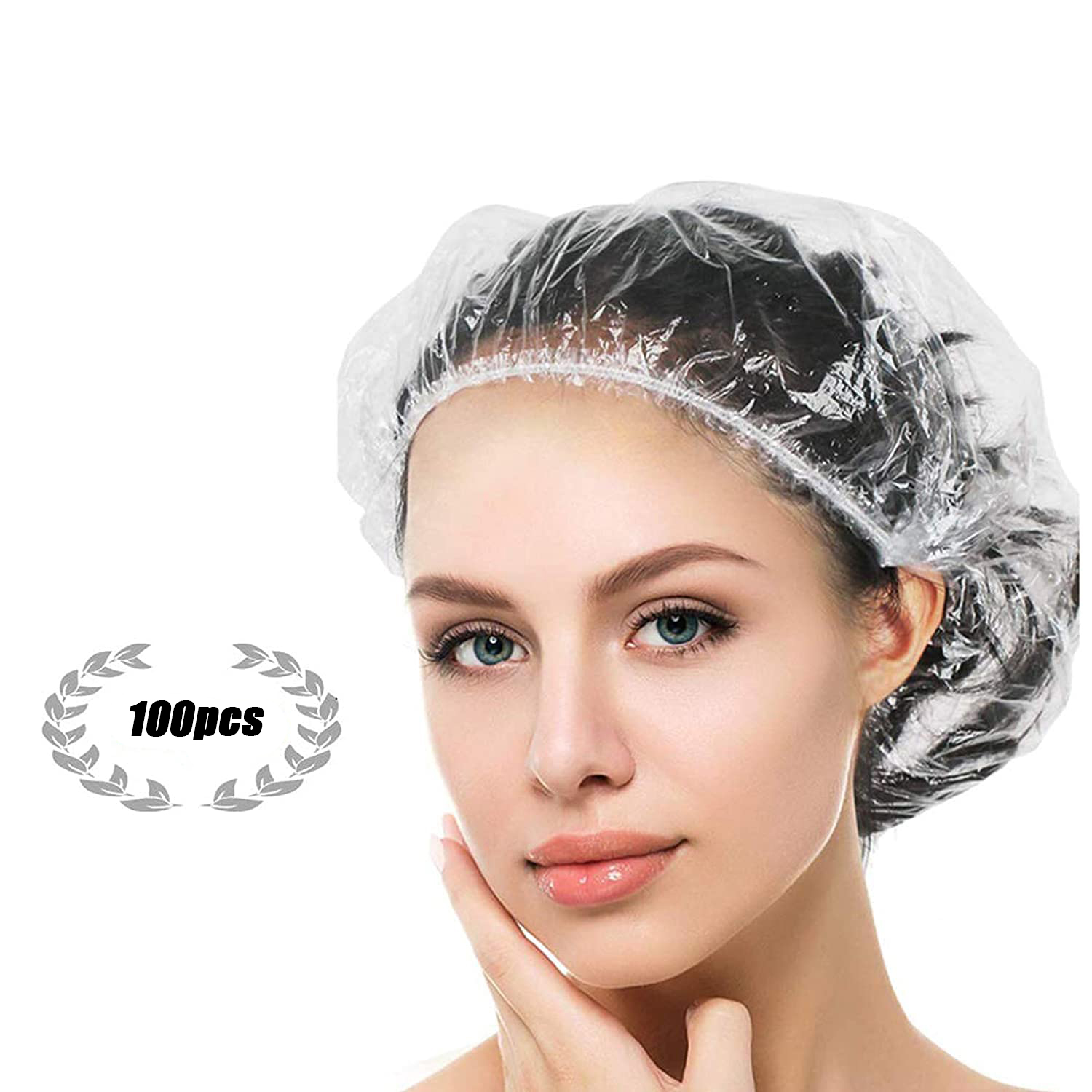 Arwibon 100PCS Disposable Shower Caps, Large Thick Clear Waterproof