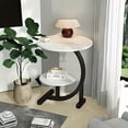 thumbnail image 3 of Modern Wrought Iron & Wood Side Table - Marble-Like White Top with Storage Shelf - Space-Saving for Living Room, Bedroom - Black Metal Frame, Easy Assembly, 3 of 16