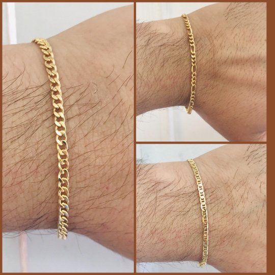 Men's Mariner Link, Cuban Link Bracelet, Figaro Link 14K Gold Filled Bracelet  Men's Jewelry / Pulsera para Hombre Oro Laminado Cuban Link, Figaro Link,  Mariner Link 