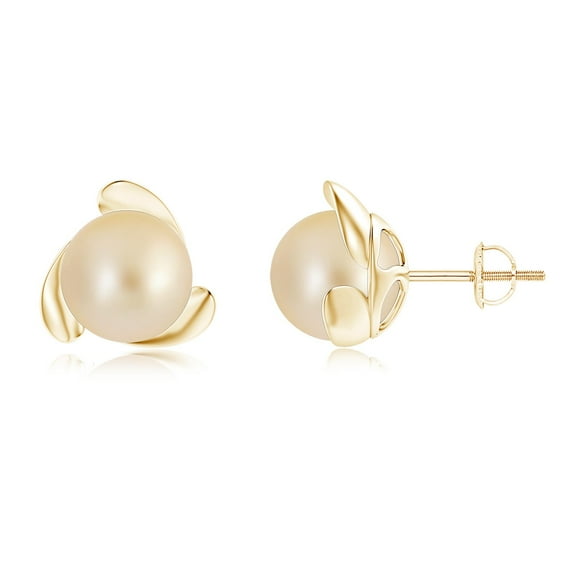 Angara Earrings - Golden South Sea Cultured Pearl Stud Earrings in 14K Yellow Gold for Women | June Birthstone Jewelry, Birthday, Anniversary, Jewelry Gift for Women