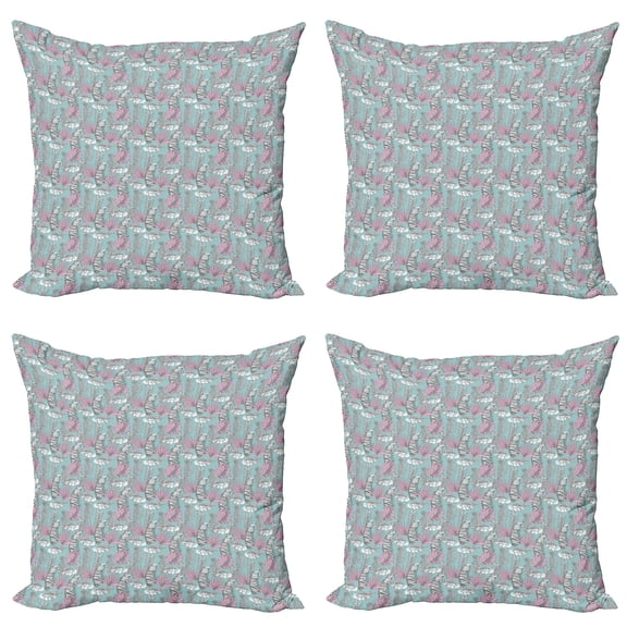 Ambesonne Tropical Throw Pillow Cover 4 Pack, Delicate Hawaiian Leaves, 16", Pale Seafoam Pale Pink