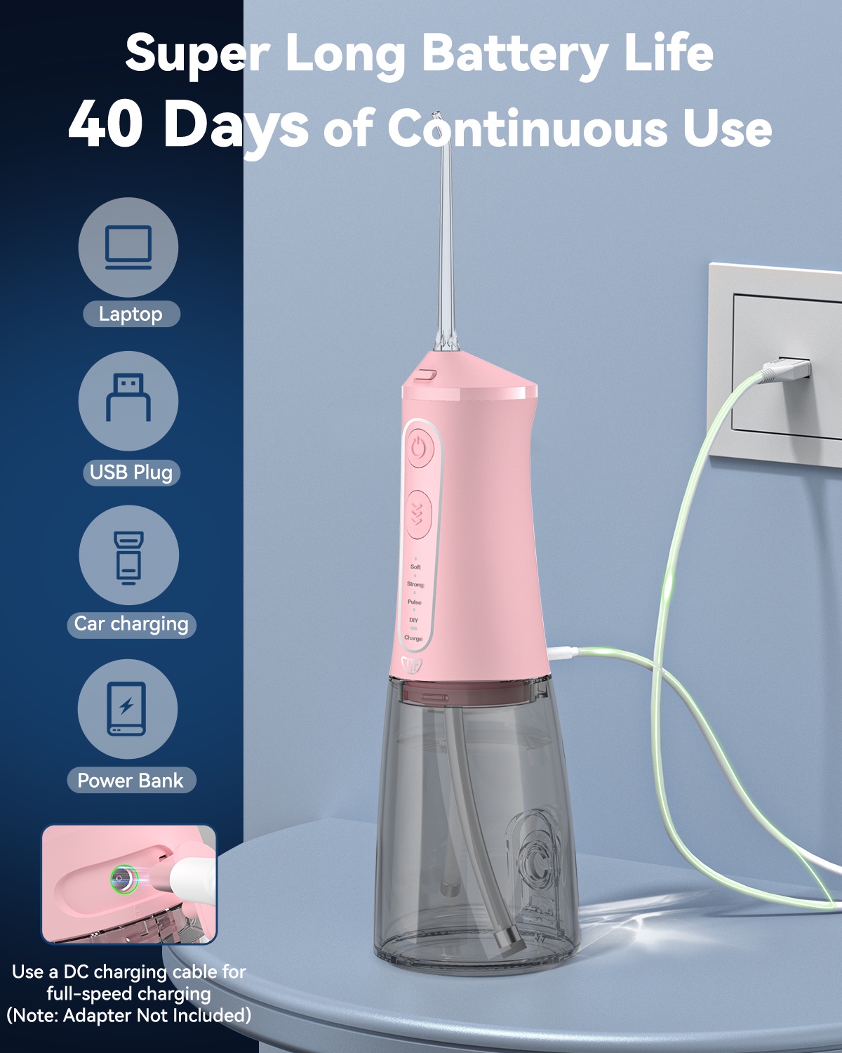 JTF Cordless Water Flosser with 9 Jet Tips and Travel Case photo 3