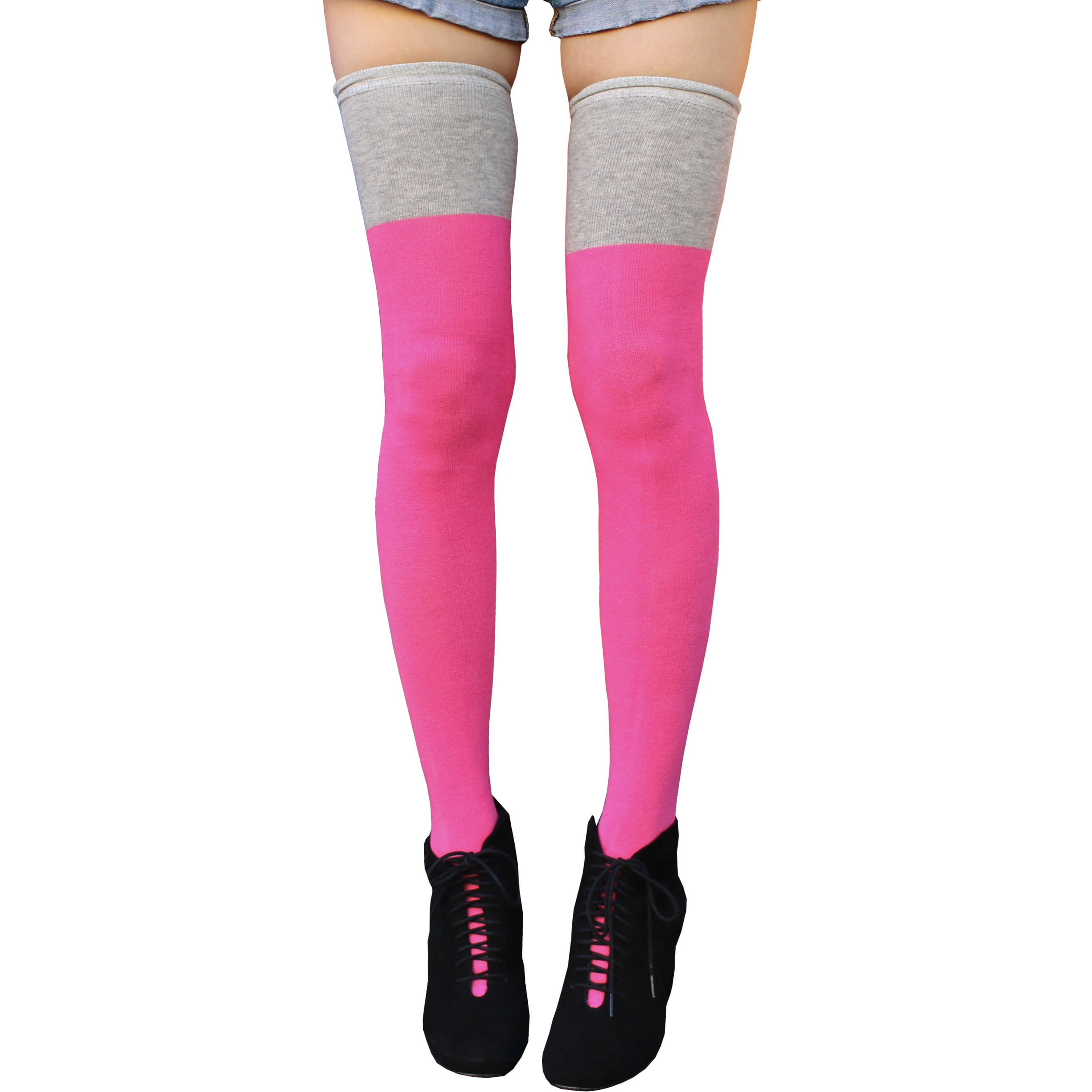 LWWL-Thigh High Socks Over Knee Stockings Wool Knittd Winter Leg Warmer Long Boot for Womens Girls Pink