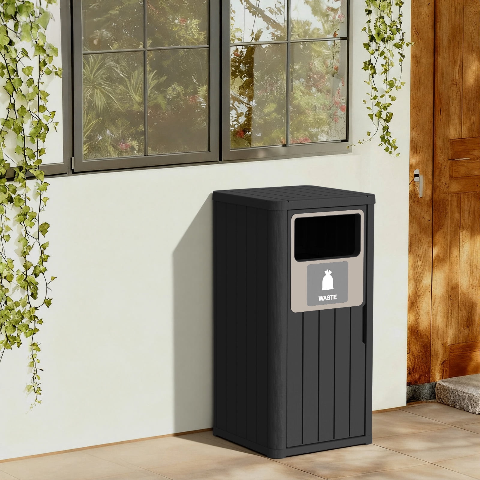 MAYEERTY 80L Double-Bucket Outdoor Waste Bin, Weather-Resistant Trash Can for Patio Yard Garden