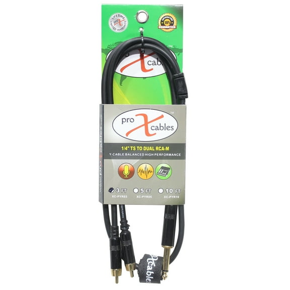 ProX XC-PYR03 3' 1/4" TS-M to Dual RCA-M Unbalanced High Performance Audio Y Cable