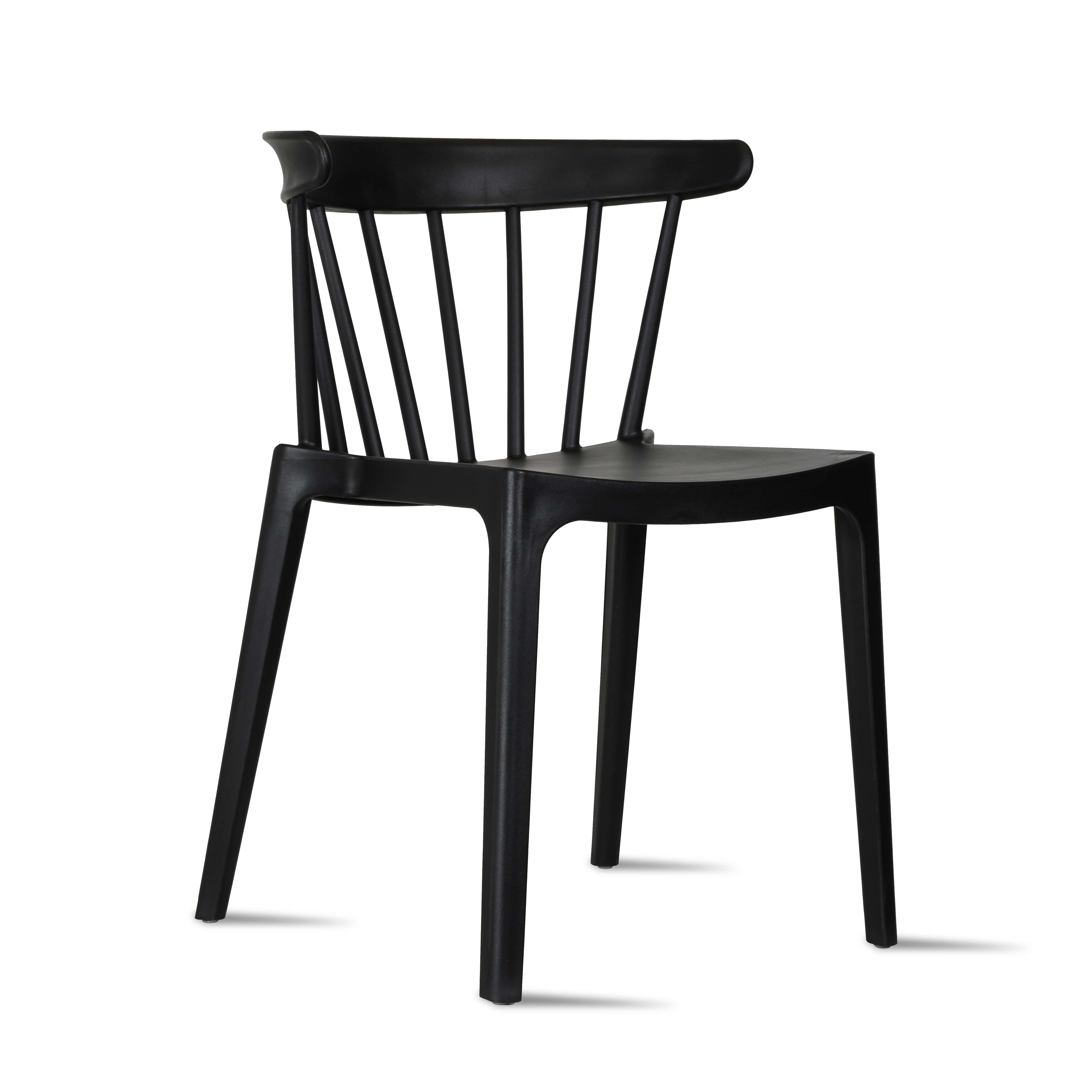 Modern Dining Elbow Side Chair Molded Plastic Indoor and Outdoor Stackable Slat Black Patio Chair, Black, Set of 1, 1 piece