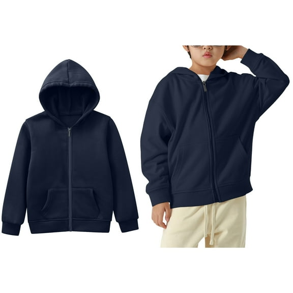 Hoodies Boys Navy Full Zipper Hooded Long Sleeve Pullover Hoodie Sweatshirt Fall Clothes Girls 4-5 Years Clothes Boys Girls Fashion
