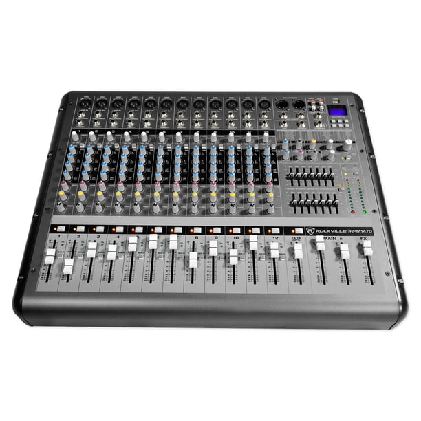 Rockville RPM1470 Mezclador alimentado de 14 canales 6000 W con USB, Efectos/14 XDR2 Mic Pres, Negro