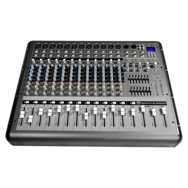 Rockville RPM1470 Mezclador alimentado de 14 canales 6000 W con USB, Efectos/14 XDR2 Mic Pres, Negro