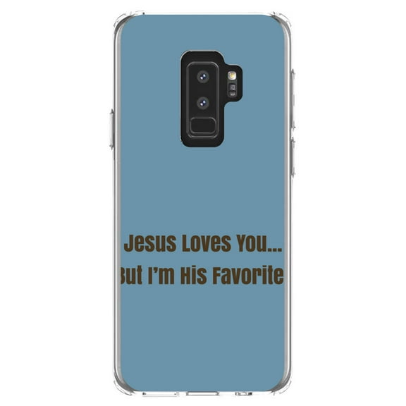 DistinctInk Clear Shockproof Hybrid Case for Samsung Galaxy S9  PLUS (6.2" Screen) - TPU Bumper, Acrylic Back, Tempered Glass Screen Protector - Jesus Loves You… But I'm His Favorite - Christ