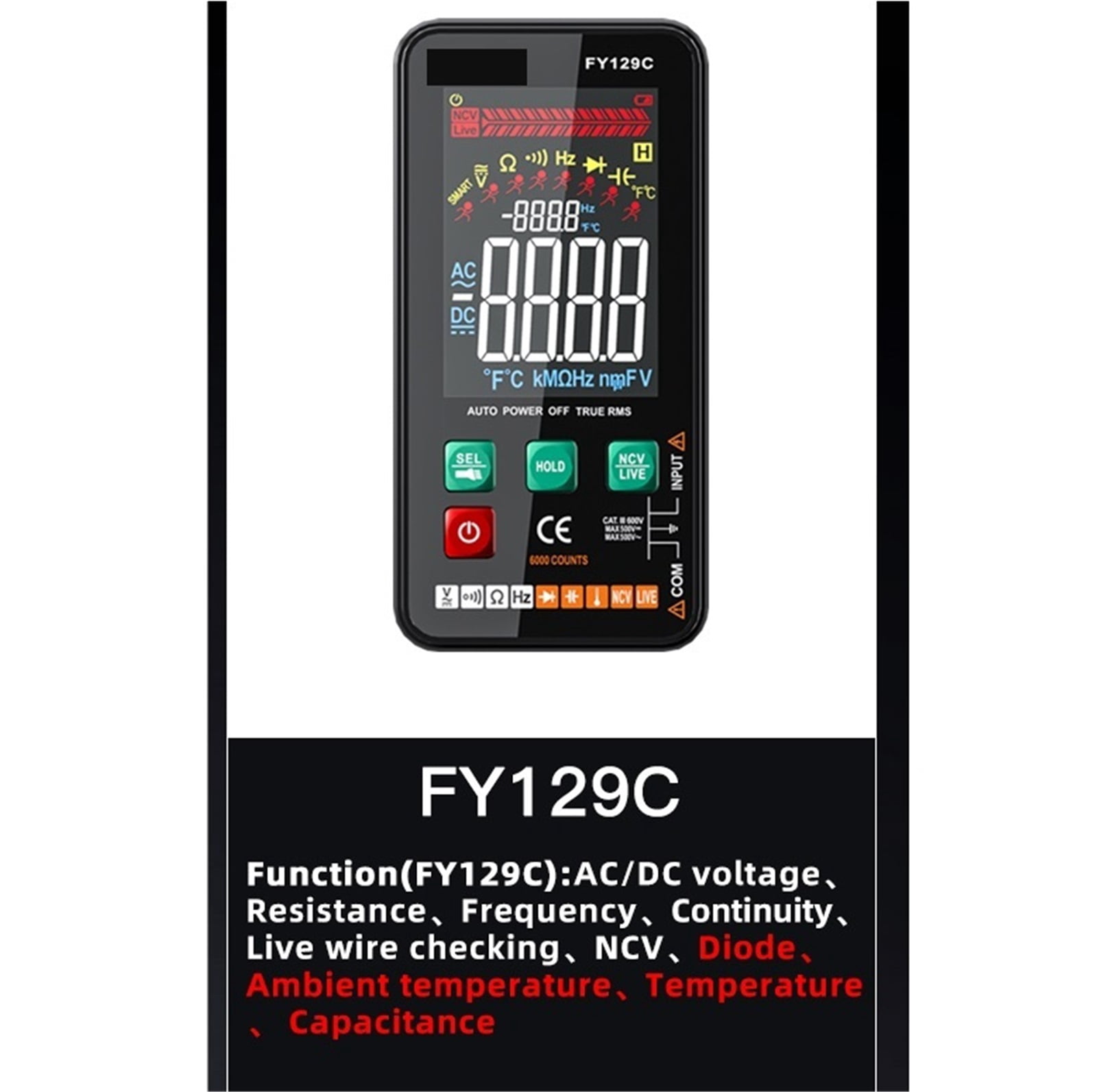 Smart Digital Multimeter With Bracket LCD Color Screen AC/DC Voltage Tester Ohm Diode NCV Frequency Live Wire Check ,Battery Test