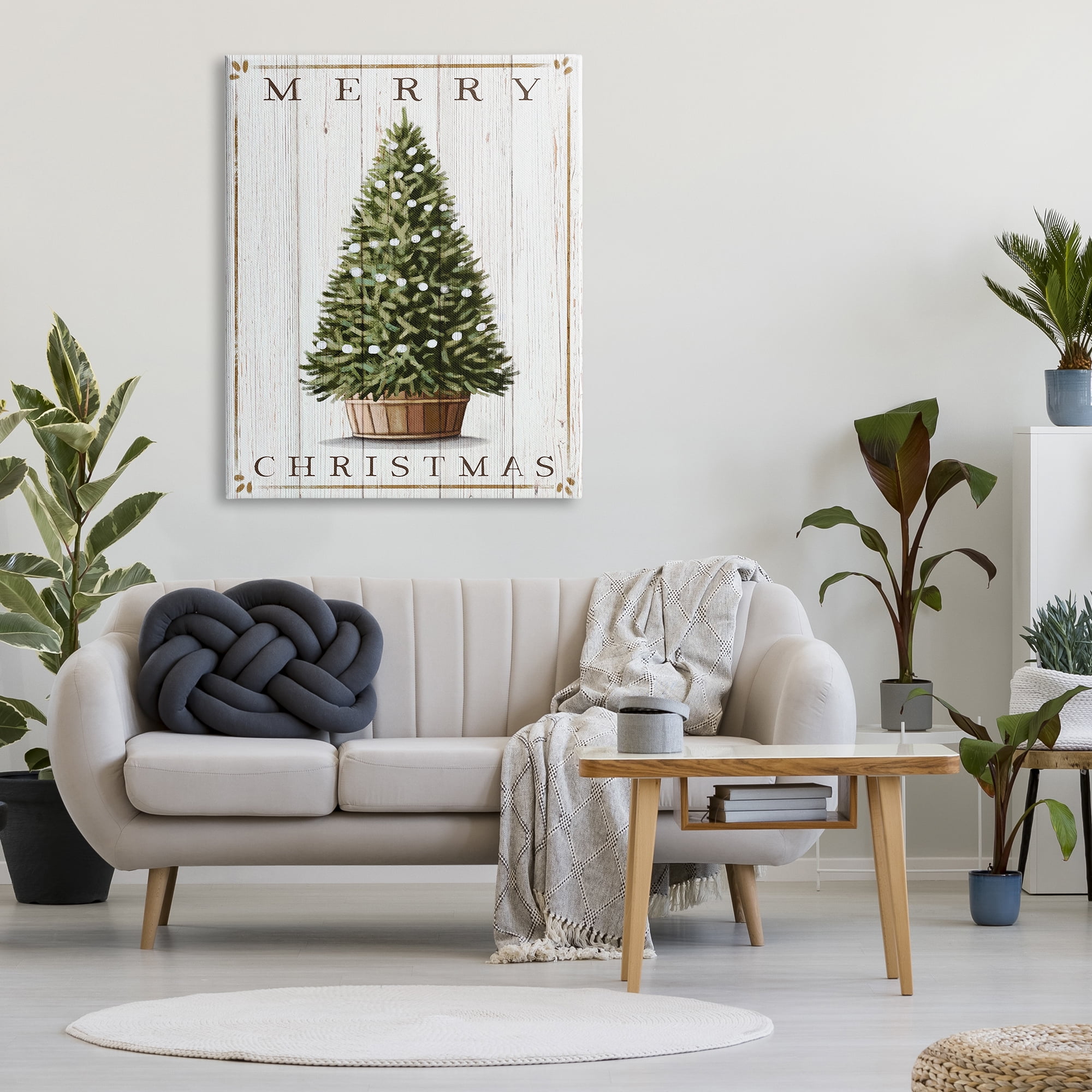 Design by Elizabeth Tyndall Stupell Indtries Merry Christmas Country Farm Tree Rtic Pattern 36 in x 48 in Painting Canvas Art Print, by Stupell Home Décor