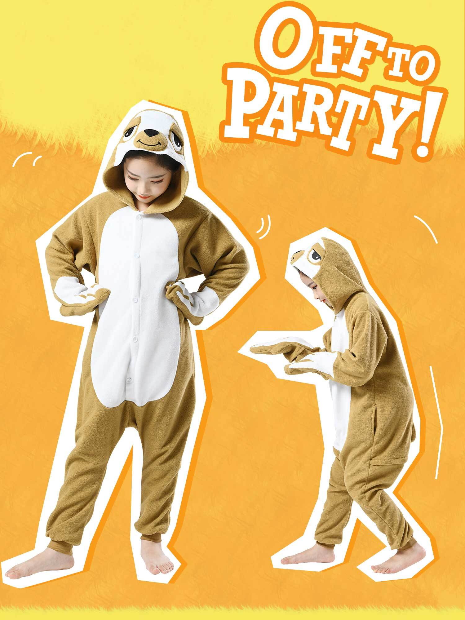 Sloth Onesie Pajama Kids Unisex Animal Costumes Polyester One-Piece Sleepwear for Boys and Girls 10-12Years