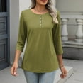 thumbnail image 6 of IROINNID Women Solid Color Casual Button Down Round Neck Three Quarter Sleeve Tshirt Loose Fit Comfortable Soft Breathable Everyday Basic Tee(Green#1,M), 6 of 8