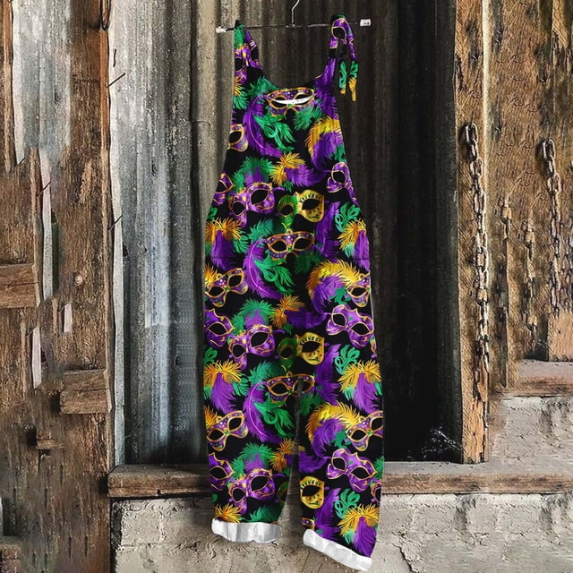 Leodye Combinaison Décontractée Imprimée de Carnaval pour Femmes, Salopette Ample Sans Manches à Bretelles Ajustables, Jambe Grand, Pantalon Long, Combishort Multicolore 16(TTTTG)