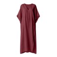 thumbnail image 5 of Tqcoqu Women's Beach Vacation Midi Dresses,V Neck Side Slit Kaftan Cover Up Dress,Wine Women's S-XXXL, 5 of 9