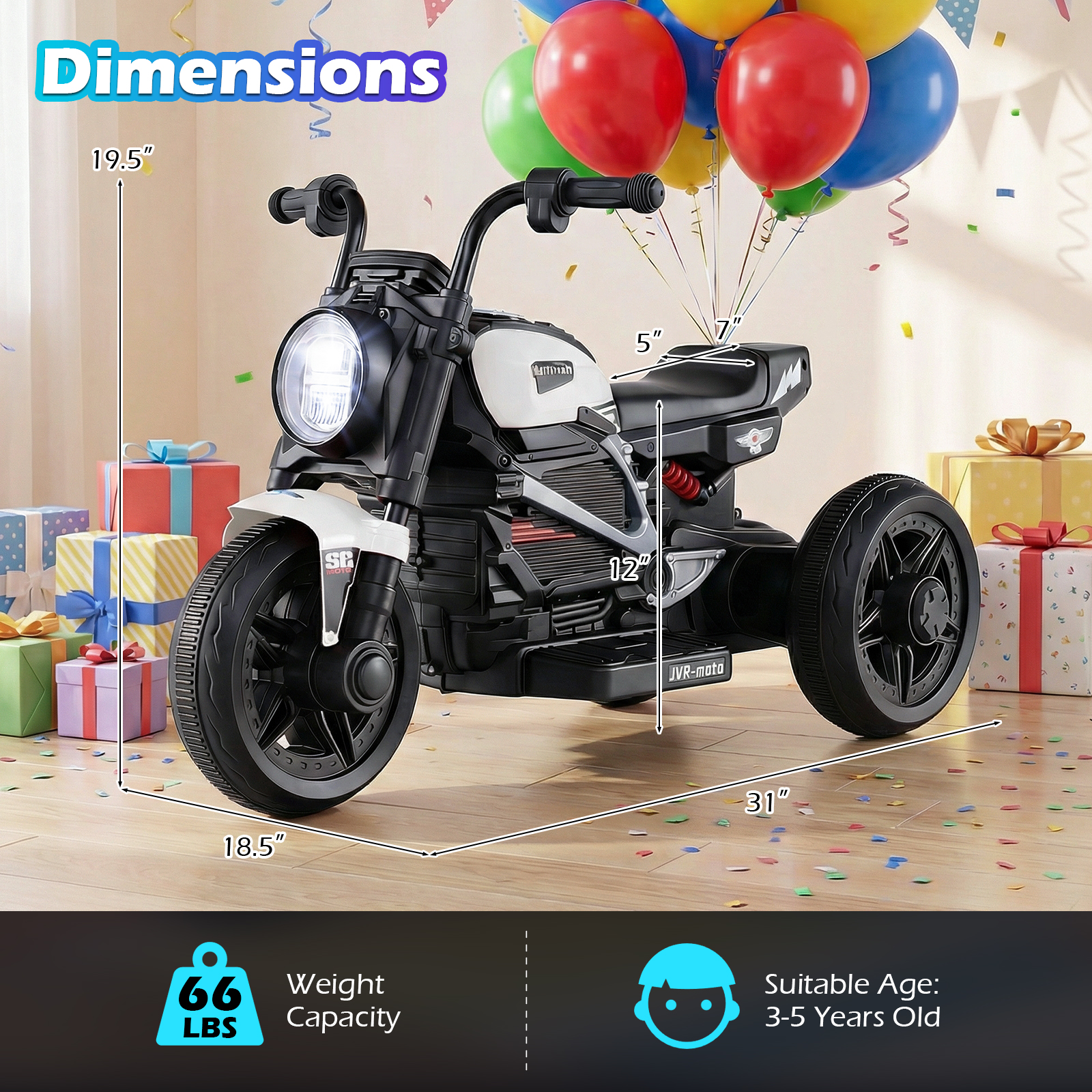 Gymax 6V Kids Motorcycle w/Song Story LED Headlights Accelerator Pedal&3 Wheels White