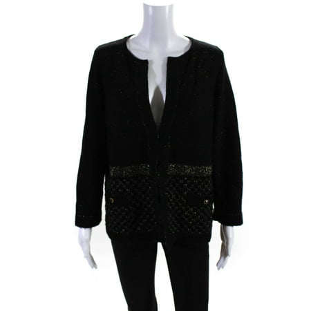 

Pre-owned|Luisa Spagnoli Womens Faux Pocket Cardigan Black/Gold Size XL