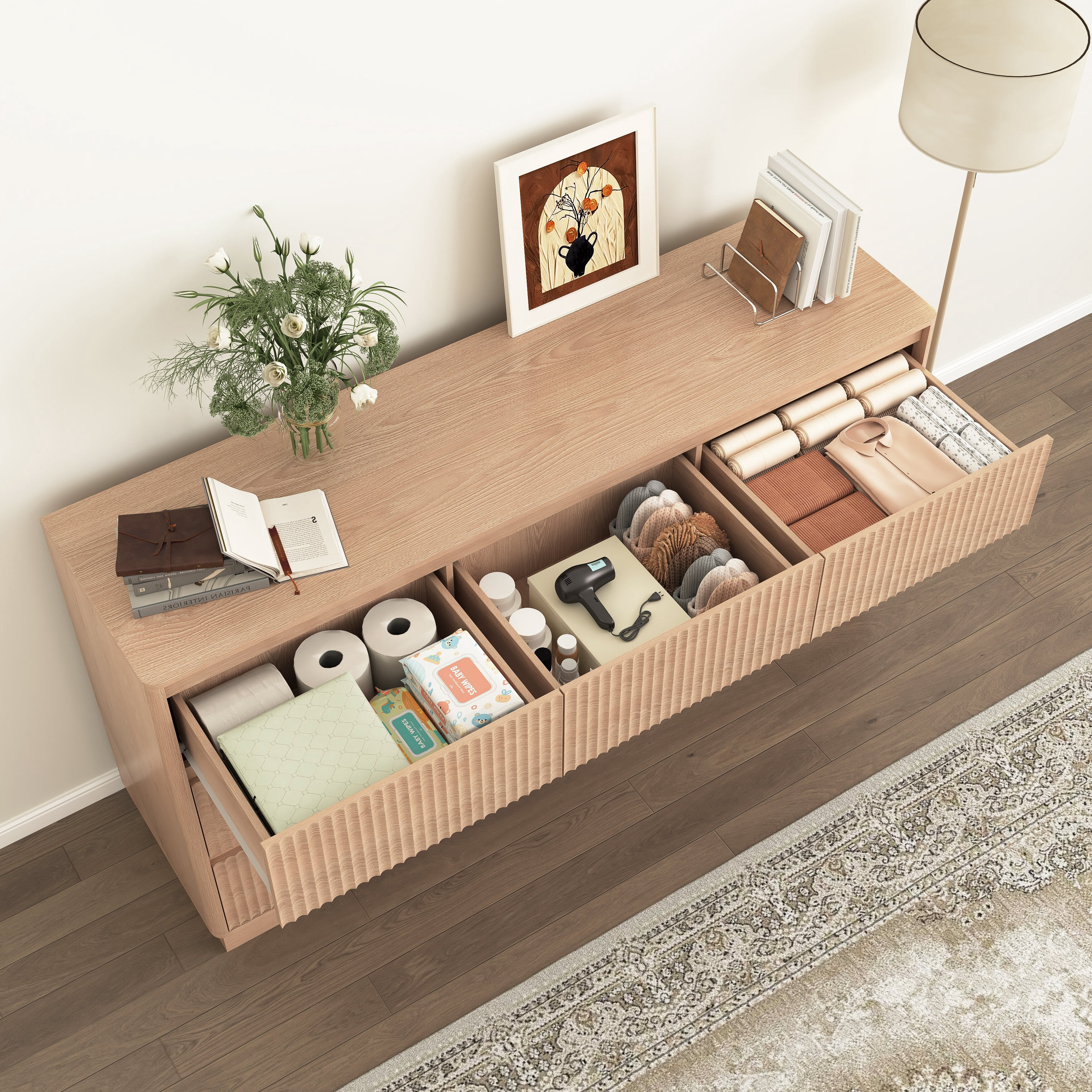 Mintazer 9 Drawers Dresser for Bedroom, Storage Chest of Drawers, Wide Closet Dressers for Hallway, Entryway, Living Room, Natural