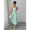 thumbnail image 3 of Limelight Green Floral Print Waist-Gathering Pleated A-Line Maxi Dress For Women, 3 of 6