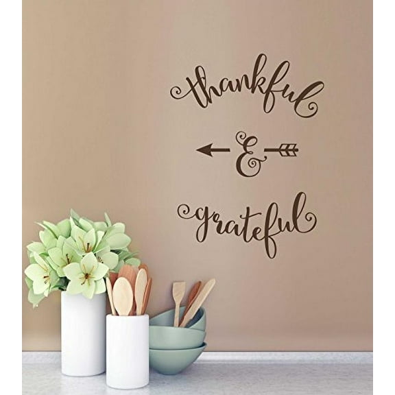 Thankful & Grateful Vinyl Wall Decal, 23 x 17 , Choc Brown
