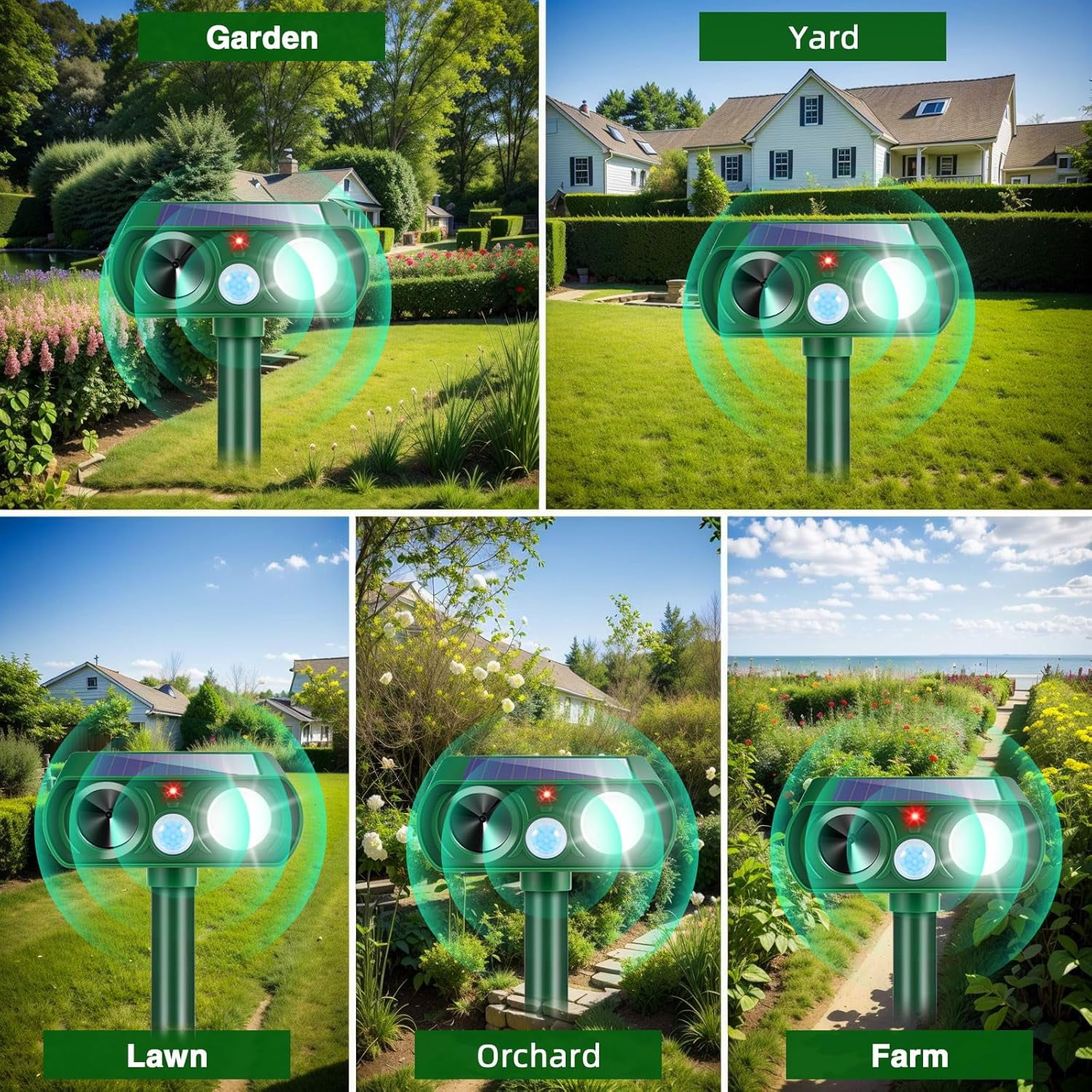 4-Pack Solar Ultrasonic Animal Repellent with Motion Sensor & Flashing Light, Outdoor Pest Deterrent for Deer, Cats, Rabbits, Squirrels, Raccoons - Protect Yard, Garden, Lawn