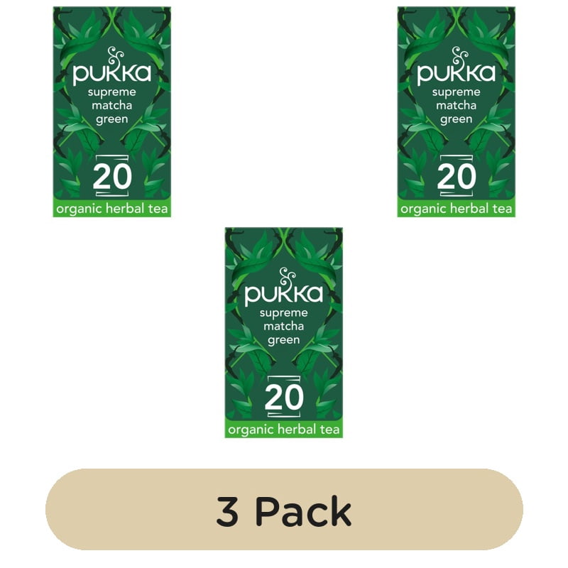 Pukka Organic Supreme Matcha Green Herbal Tea Compostable Green TeaBags 20's, British Import (Pack of 3)