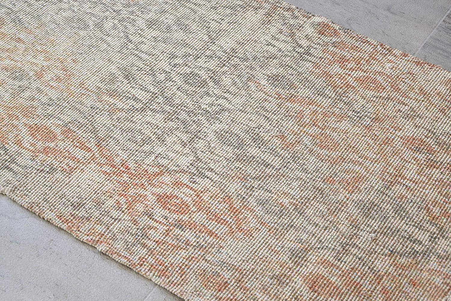 Wool Modern Abstract Door Mat Printed Rug Grey & Orange for Living Room Kitchen Entry Door