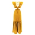 thumbnail image 4 of Summer Saving Wycnly Summer Dresses for Women Sexy Hollow out Ruffle Layer Flowy Swing A Line Long Dresses 2024 Sleeveless V-Neck Solid Maxi Formal Dress Yellow XXL, 4 of 6