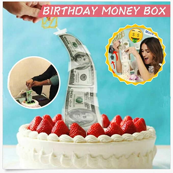 Amazon.com: The Money Cake - Money Cake Pull Out Kit Includes 1 Money Box 1  Plastic Roll 50 Transparent Bag Connected Pocket, and Happy Birthday Cake  Topper for Birthday Parties : Toys & Games