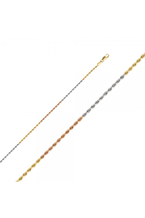 14K Gold 3C 1.5mm Solid Rope DC Chain : 16"