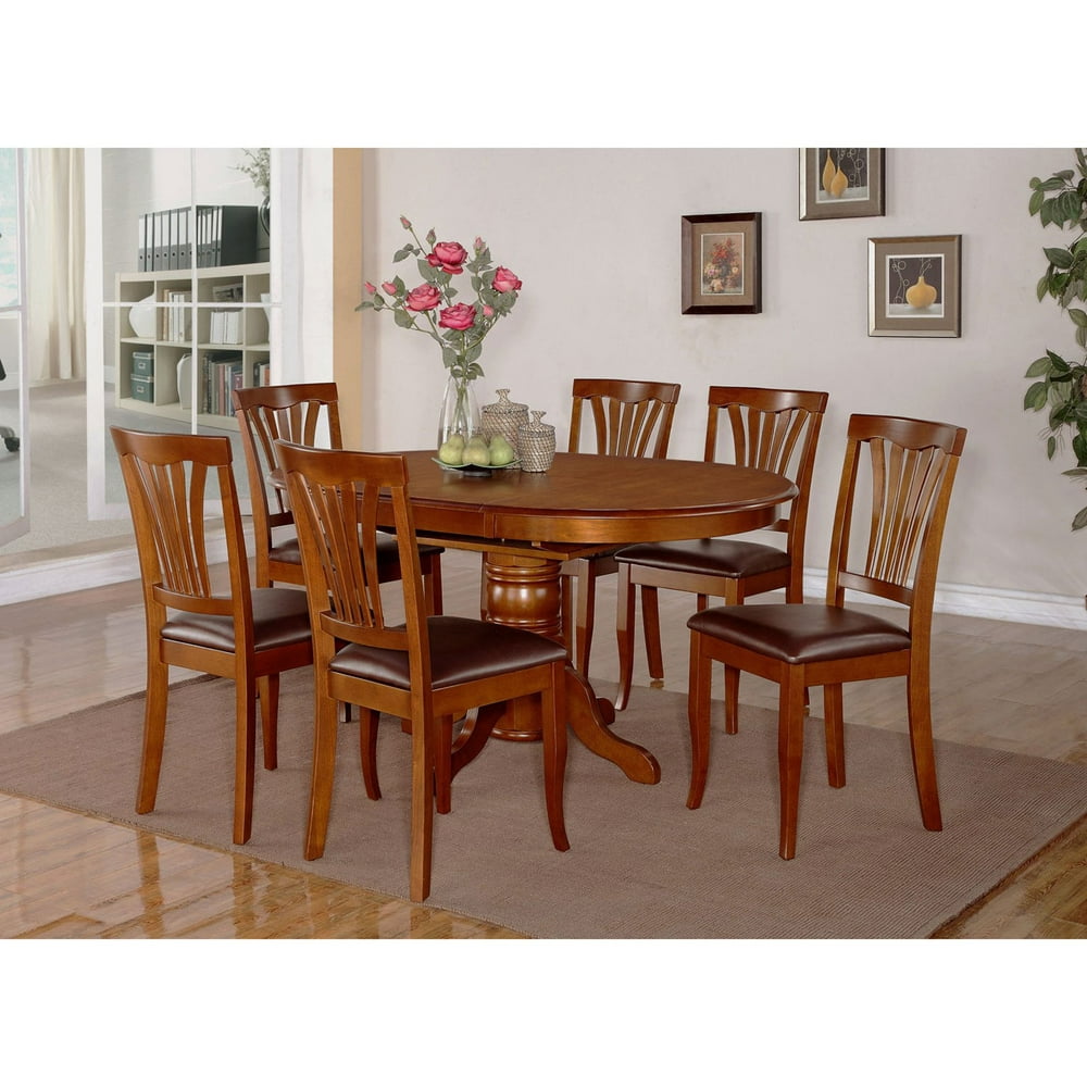 East West Furniture Avon 7 Piece Pedestal Oval Dining Table Set with