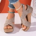 thumbnail image 2 of Rokment Women's Platform Wedges Dressy Sandals 2026 Summer Fashionable Comfortable Leather Crooss Band Open Toe Arch Support Strappy Slingback Walking Sandals for Ladies Beige Size 6, 2 of 6