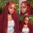thumbnail image 3 of Deep Wave Human Hair Hd Transparent Lace Front Wig 13x4 Curly 99j Burgundy Colored, 3 of 6