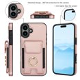 thumbnail image 5 of Premium PU Leather for iPhone 16 Card Slots Wallet Back Case, Classic with Ring Kickstand Magnetic Button Stylish Drop Protection Phone Case Cover for iPhone 16, Rosegold, 5 of 9